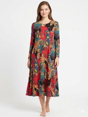 Her May NWOT Paisley Print Dress Boho Long Sleeve Pockets No Stretch